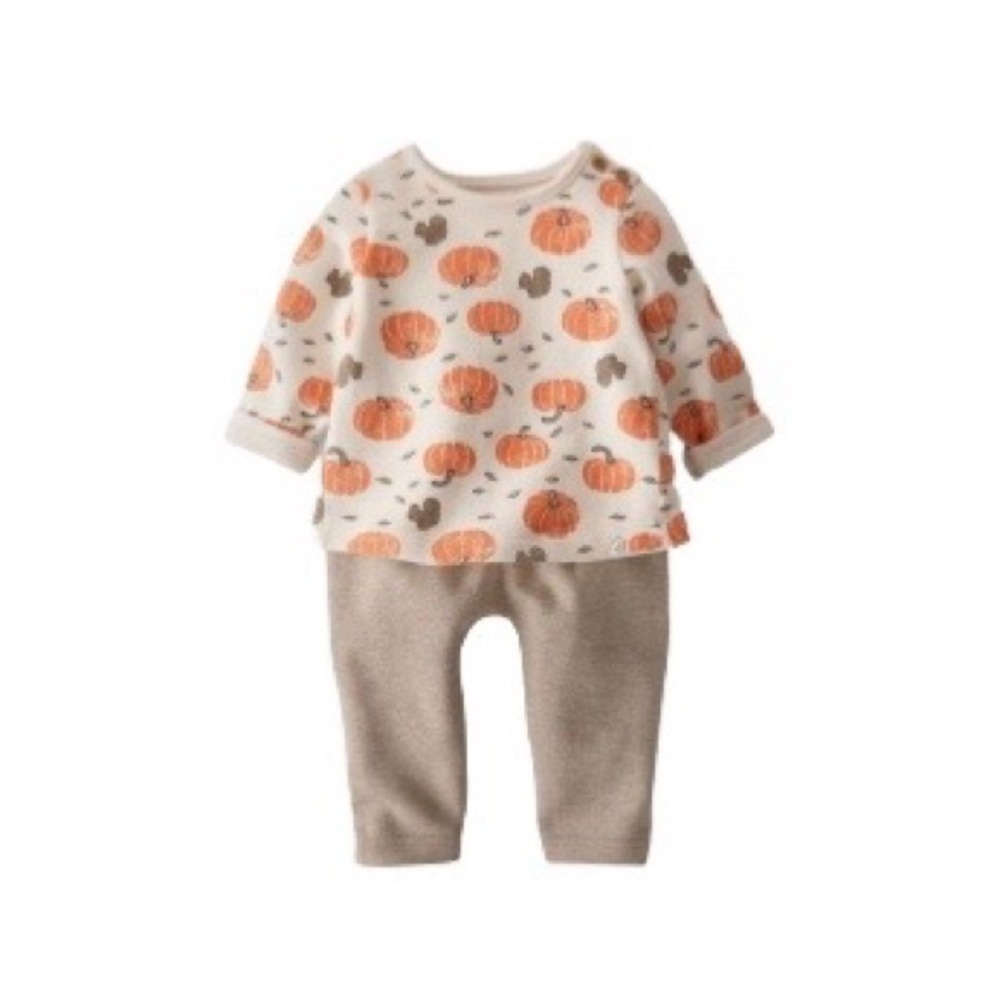 Carters Little Planet Tan & Orange Pumpkin Graphic Organic Cotton Outfit Size 3M